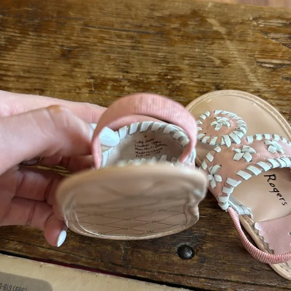 Jack Rogers Baby Jacks Flat Pink and Cream Sandals with Whipstitched Design 4